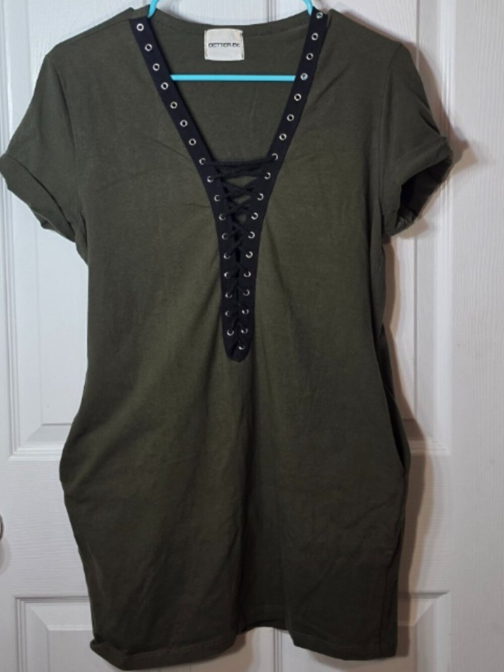 Olive Lace‑Up V‑Neck Top – Better Be